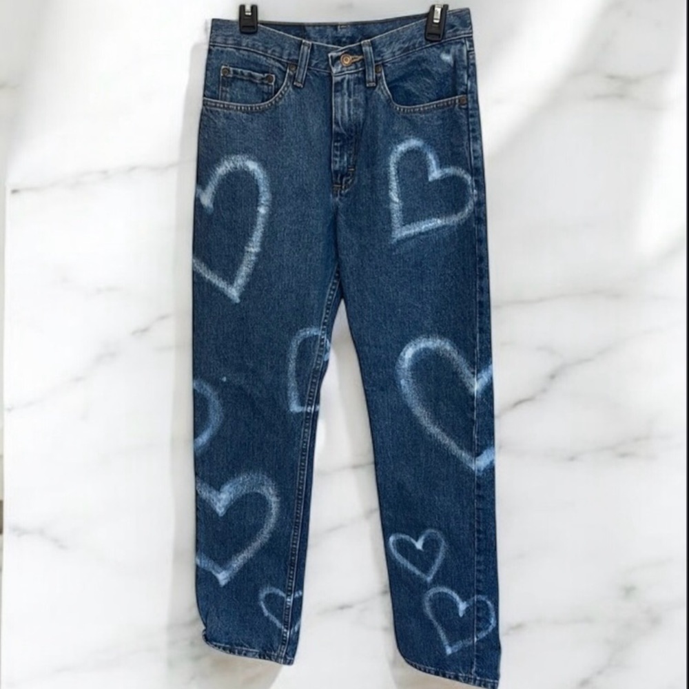Wrangler Blue Straight Leg Jeans with Heart Design - Picture 1 of 6